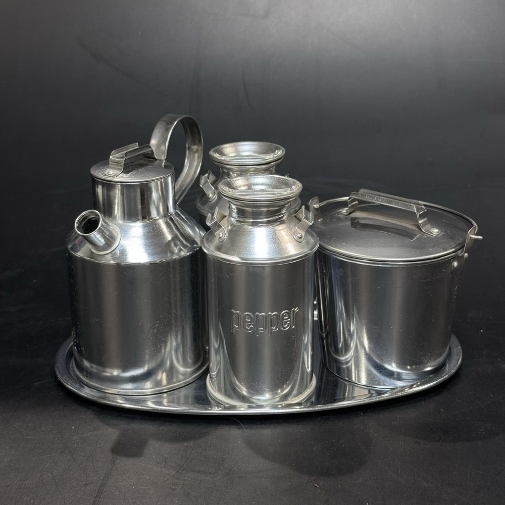 Vintage Mid Century‎ Aluminum Kitchen Table Condiment Set Made in Japan 9pc LNC